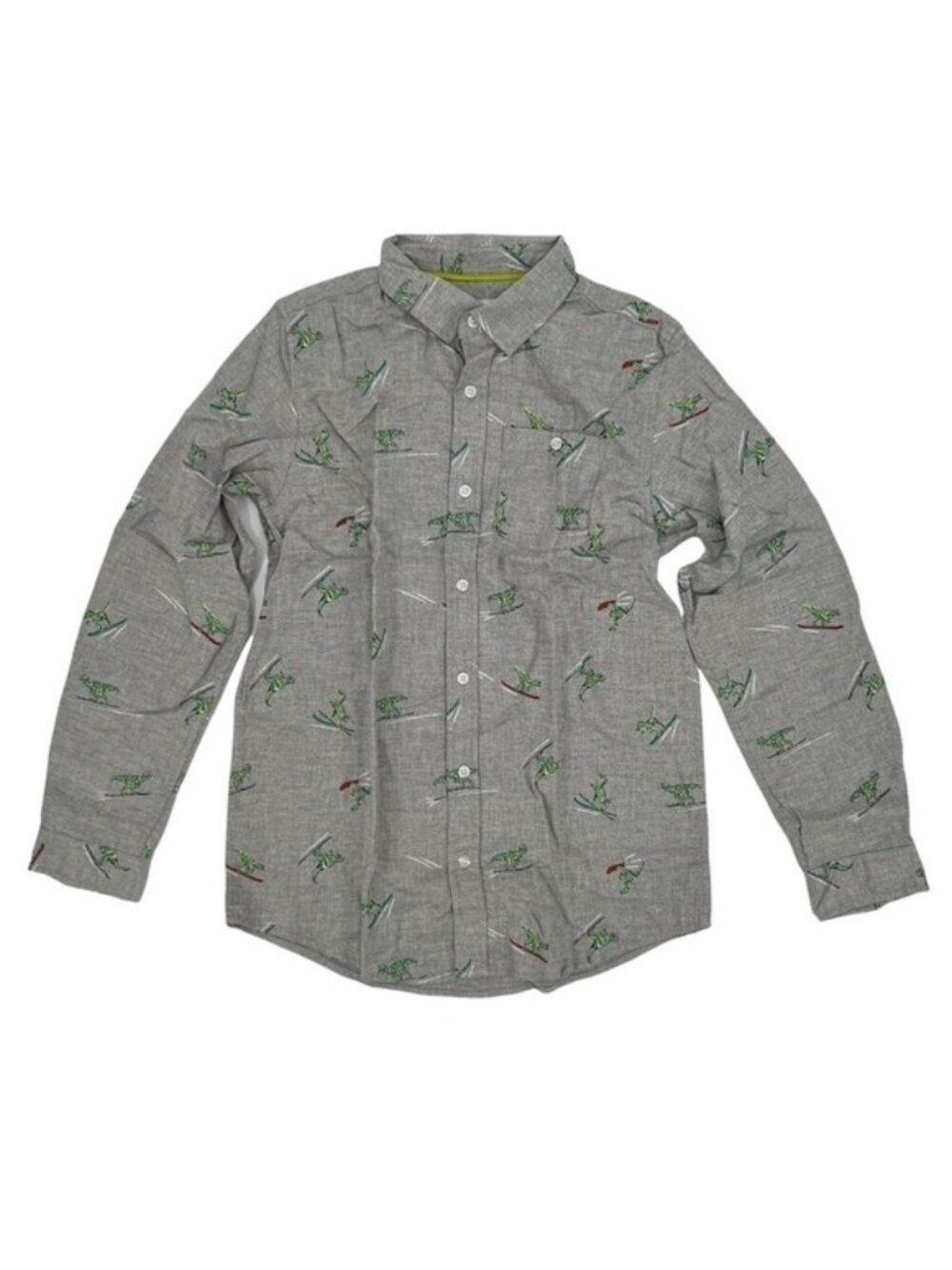 Cat & Jack Gray Button-Up Shirt XXL Dinosaur Print Youth Cotton Long Sleeve